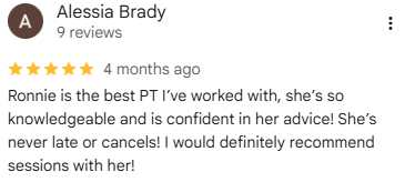 Google review by Alessia Brady