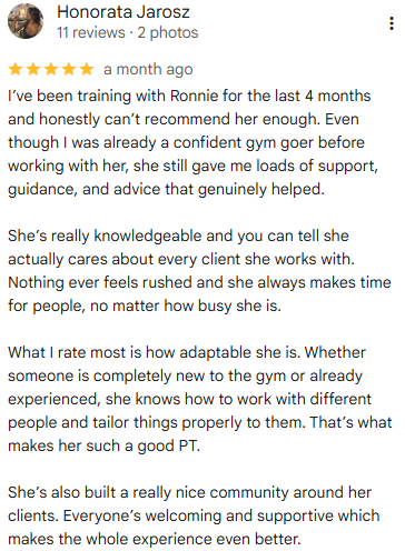 Google review by Honorata Jarosz